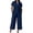 Navy, variant on Sheghy Sets for Women Cotton Women Drawstring Waist Blouse & 3/4 Length Wide Leg Pants 2 Piece Linen Blend Set