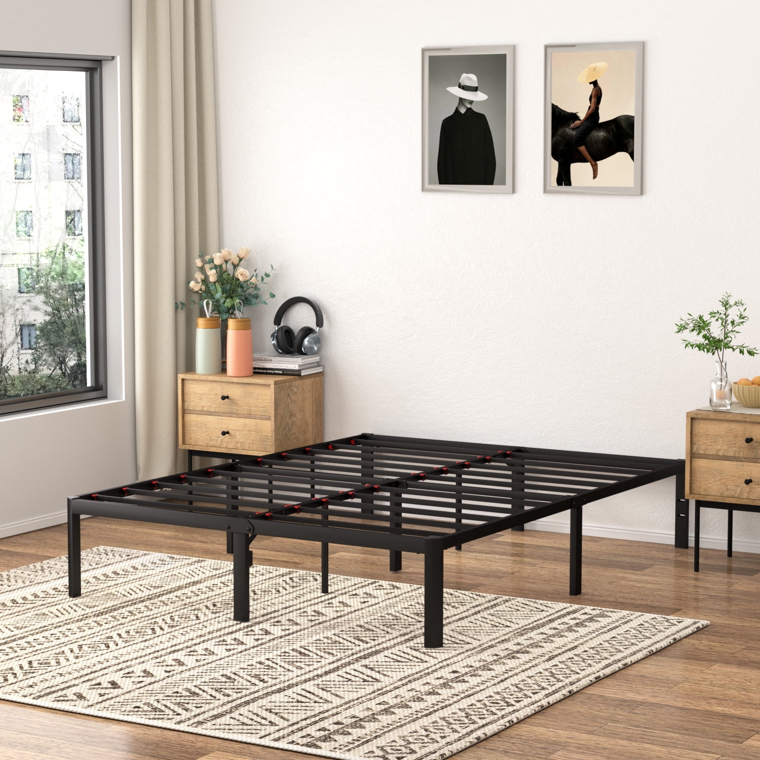 VENI 18 Heavy Duty Metal Platform Rounded Edge Bed Frame with Steel Slats  Easy Assembly, Twin 