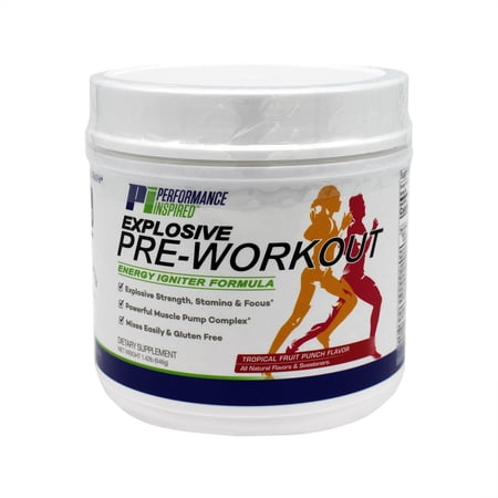 Performance Inspired Nutrition - Pre-Workout Powder - All Natural - G-Free & Vegan Formula - Nitrosigine - Green Tea - Arginine - Beta Alanine - Tropical Fruit Punch - 32 Servings