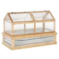 BNHHYYDS Raised Garden Bed with Greenhouse Top, Garden Wooden Cold Frame Greenhouse Flower Planter Protection, "x24"x32.25", Natural