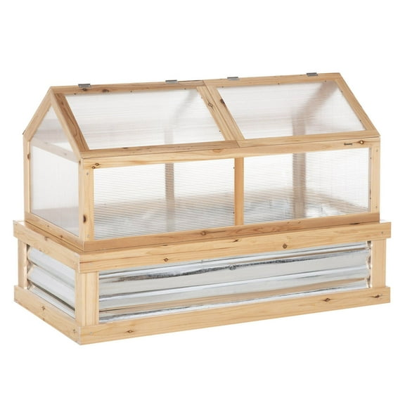 BNHHYYDS Raised Garden Bed with Greenhouse Top, Garden Wooden Cold Frame Greenhouse Flower Planter Protection, "x24"x32.25", Natural