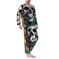 thumbnail image 2 of Salouo Modern Hip-Hop Skull Print Button-Front Long Sleeve Pajama Set for Men, Soft 2Pjs Men's Long Sleeve Sleepwear-XX-Large, 2 of 7