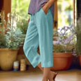 thumbnail image 2 of LAJPXKHY Capri Pants for Women Cotton Linen Summer Lightweight Thin Casual Elastic Drawstring Waist Straight Leg Capris with Pockets, 2 of 5