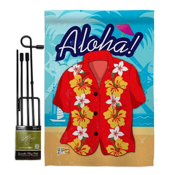Breeze Decor BD-SU-GS-106072-IP-BO-D-US13-BD 13 x 18.5 in. Paradise Shirt Summer Fun in the Sun Impressions Decorative Vertical Double Sided Garden Flag Set with Banner Pole