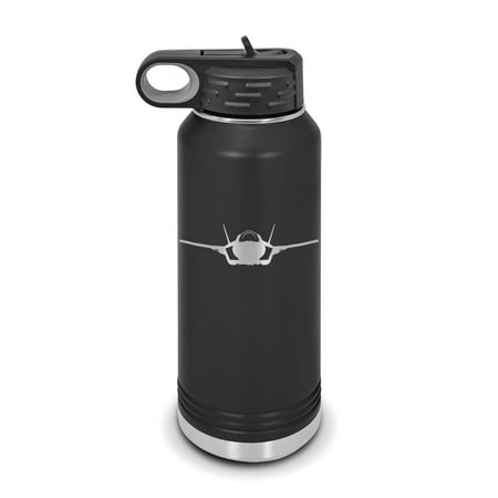 

F-35B Lightning II Water Bottle 32 oz - Laser Engraved w/ Flip Top Removable Straw - Stainless Steel - Vacuum Insulated - Double Walled - Drinkware - f35b f-35 f35 vertical lift stealth combat - Black