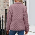 thumbnail image 7 of Women Winter Quilted Jacket Long Sleeve Button Down Puffer Barn Bomber Coat Lightweight Warm Outerwear Trendy, 7 of 7