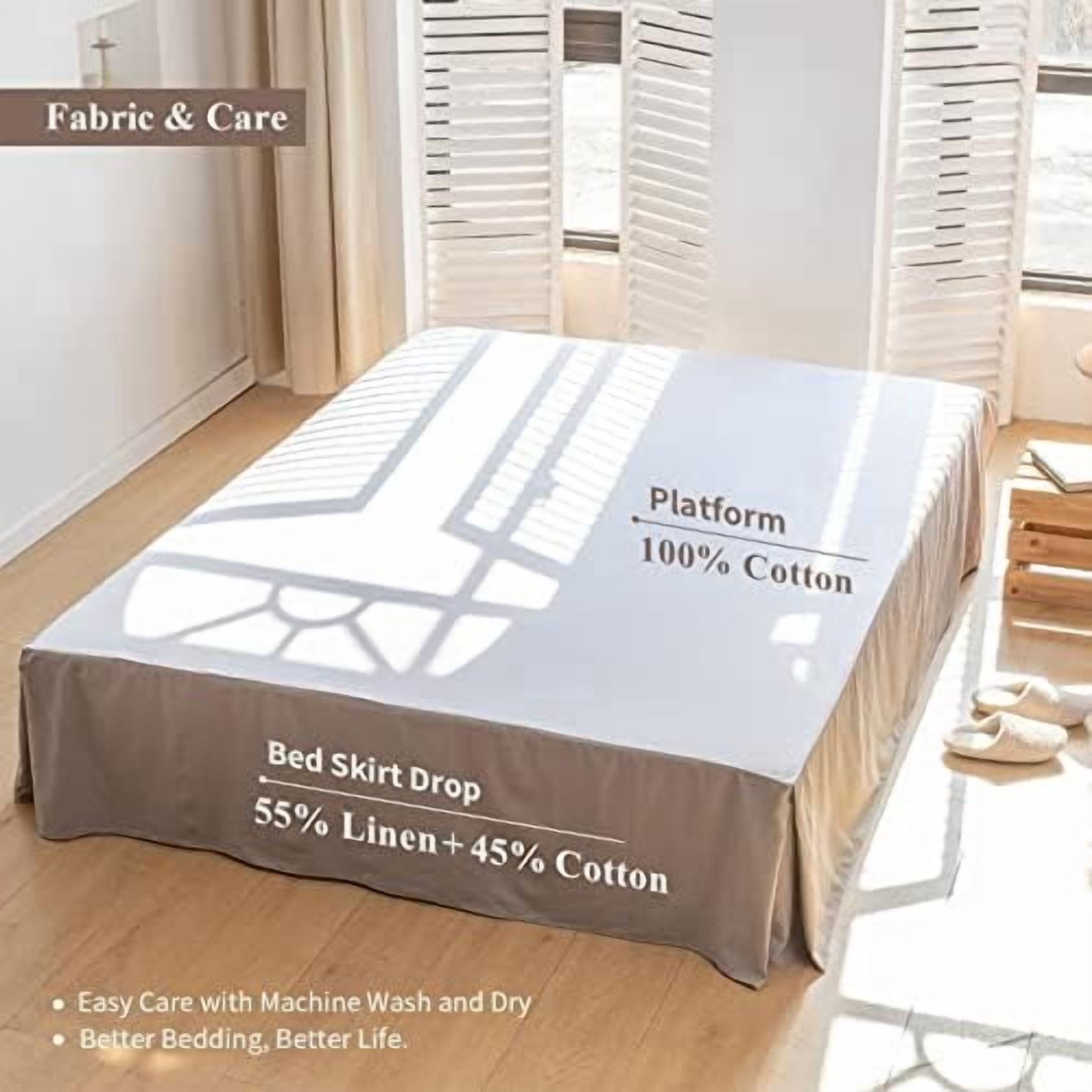 French Linen Bed Skirt with Pleated Corner 14-Inch Tailored Drop Natural Flax Cotton Blend Basic Dust Ruffle Soft Cozy Farmhouse Bedding (14" King, Basic Grey)