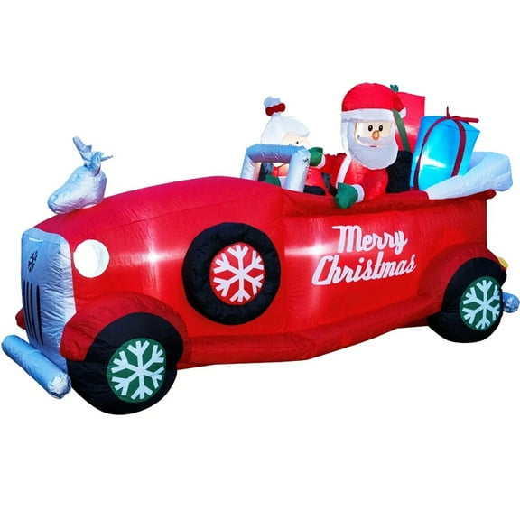 Coolmade Christmas Inflatables Large 8 ft Santa's Truck - Inflatable Outdoor Christmas Decorations