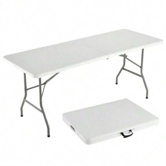 4FT Plastic Folding Table, Shooting Table,  Portable Picnic Table Outdoor, For Camping, Party, Wedding, Picnic, With Lock, Handle - White