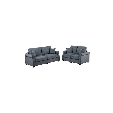 Poundex Upholstered Corduroy Sofa Loveseat Set in Dark Gray