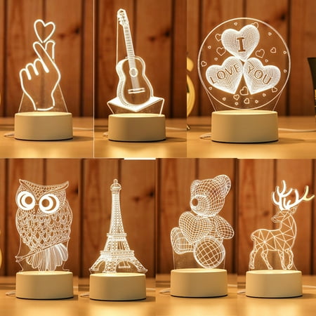 

USB 3D LED Night Light Table Lamp for Home Bedroom Decor Warm Light