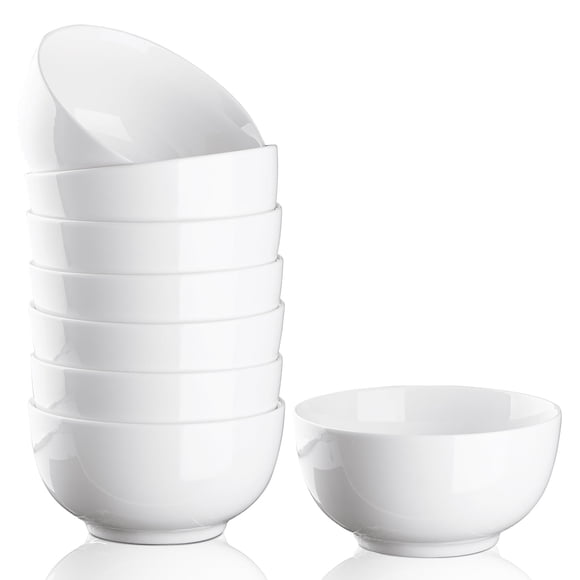 10 Ounce Porcelain Bowls Set 8 Pack Premium White Ceramic Bowls for Cereal, Soup, Salad, Pasta, Prep, Rice, Ice cream, Microwave & Dishwasher Safe
