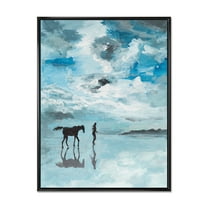 Designart 'Peaceful Scene Of Horse and Man Running By The Water' Farmhouse Framed Canvas Wall Art Print