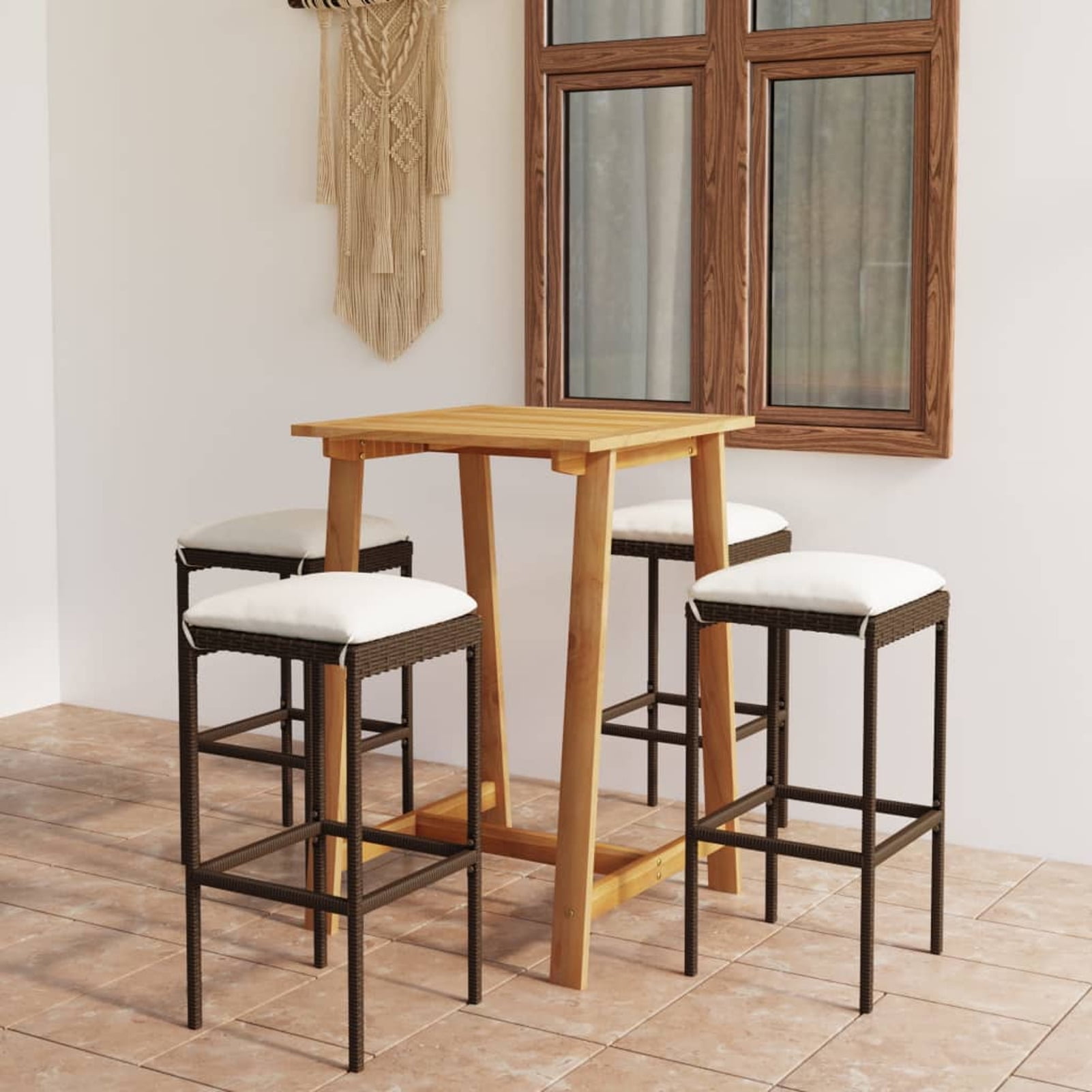 Dcenta 5 Piece Patio Bar Set Acacia Wood Table and 4 Bar Stool Chairs