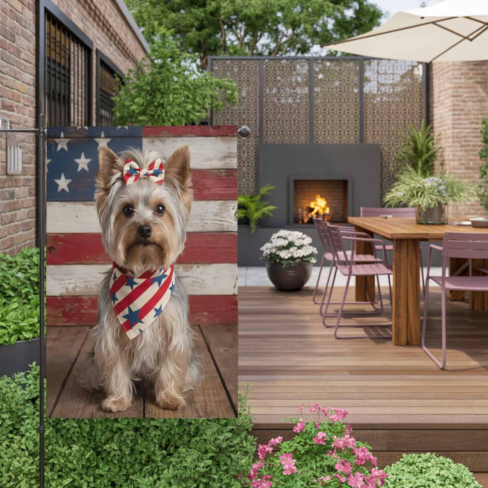 Patriotic Yorkshire Terrier House Flag 28 x 40 Inches, Independence Day American Flag Weather Proof Outdoor Patio Flags Double Sided Small House Decoration for Yard Lawn Outside Home