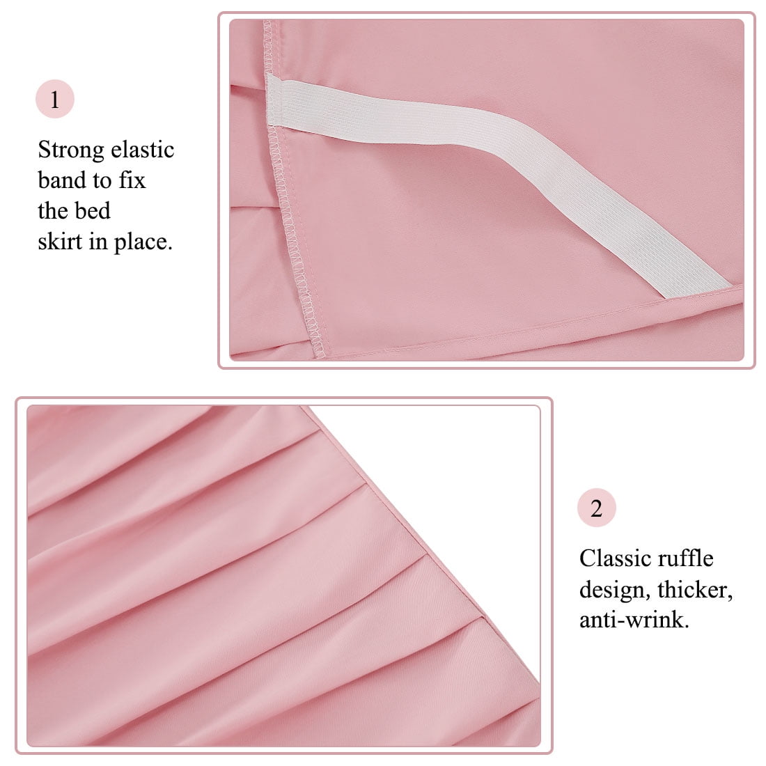 Unique Bargains Polyester Ruffled Bed Skirt with 16" Drop Queen Pink