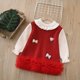 thumbnail image 4 of Vestido de niña de punto con cuello redondo y manga larga, color liso, estilo clásico infantil, con falda de flores y cuello de hoja, de poliéster., 4 of 7