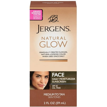 Jergens Natural Glow Daily Facial Moisturizer SPF 20, Medium To Tan Skin Tones 2 oz (Pack of 4)