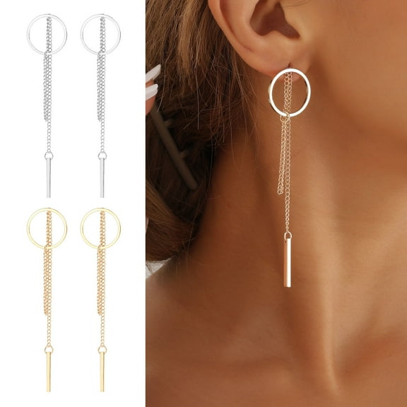 Eosunjian 1 Pair Women Hanging Earrings Hollow Chain Tassel Hoop Ear Decoration Jewelry Prom Party Earrings Commute Long Dangle Earrings Silver