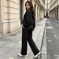 thumbnail image 5 of Hearthz Sweat Outfits for Women 2 Pieces Crew Neck Sweatshirt Wide Leg Pants Set Fall Winter Athletic Workout Oversized Matching Sweat Sets for Women Black XXL, 5 of 8