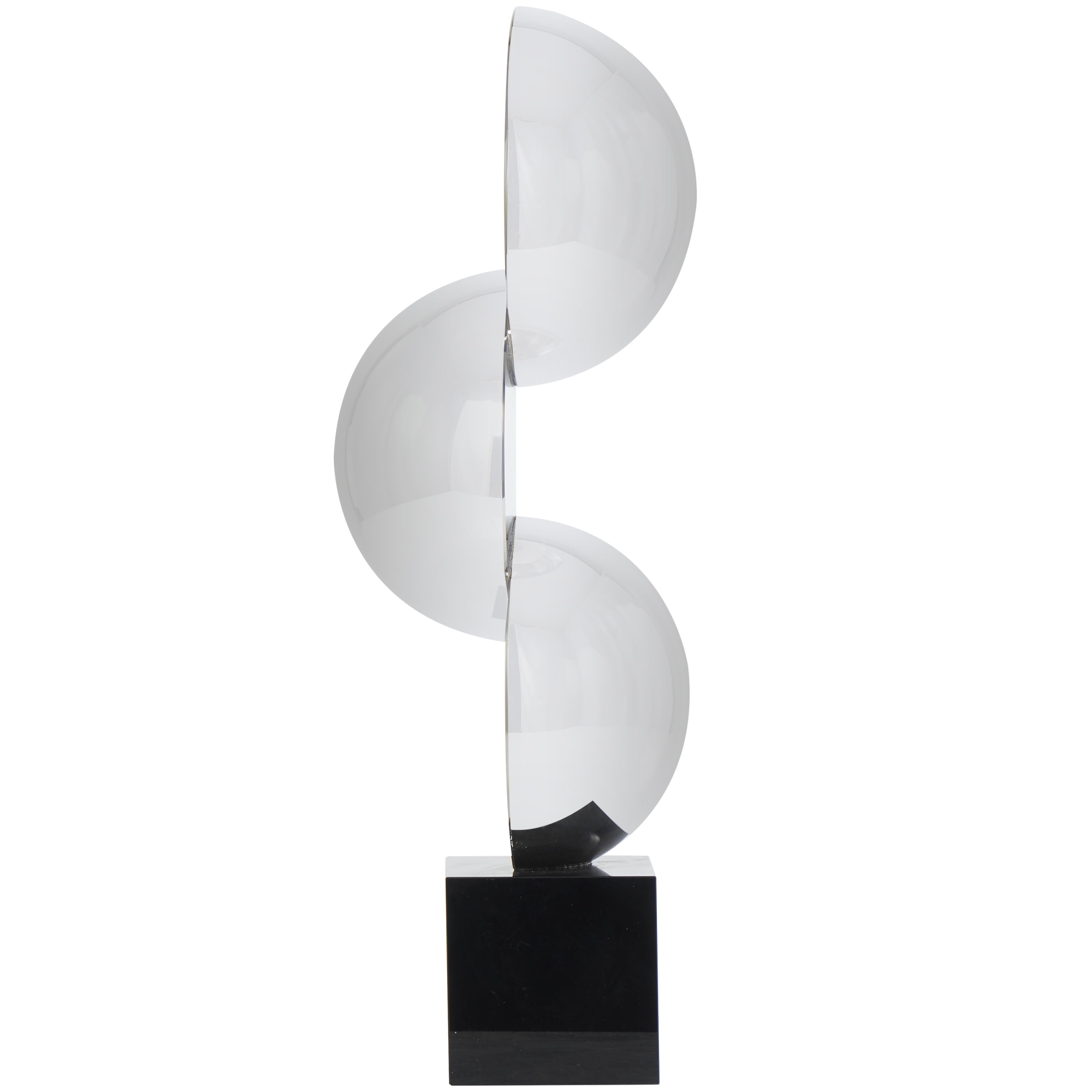 5" x 16" Dark Gray Crystal Quartered Stacked Orbs Geometric Sculpture with Square Black Base, by DecMode