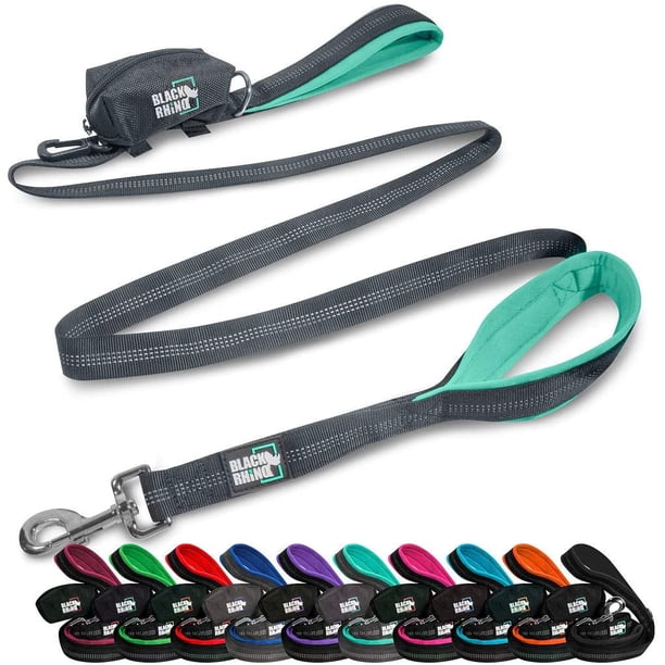 Correa para Perros Black Rhino Resistente con Doble Asa Reflectante 6 Pies Aguamarina