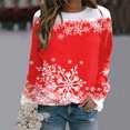 thumbnail image 2 of Gibobby Sudadera Navidad mujer Suéteres para mujer Diario Navidad de nieve Estampado O Cuello Suéter Tops Casual Camisas de entrenamiento Blusa suelta(Rojo,G), 2 of 5