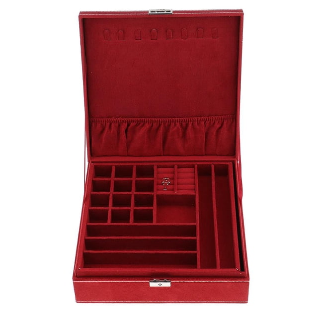 Vitrina organizadora de joyas de de 2 capas de lujo con bandeja de joyería con rojo Zulema Caja de joyería