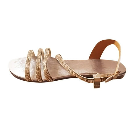

Rhinestone Sandals for Women Strappy Crossover Crystal Sandals Travel Flats Sandals