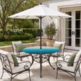 thumbnail image 4 of Round Outdoor Tablecloth with Umbrella Hole and Zipper, Blue Aqua Ombre Fitted Table Cover with Elastic Edge for 45-54 Inch, Modern Abstract Art Farmhouse Striped Waterproof Patio Tablecoths, 4 of 9