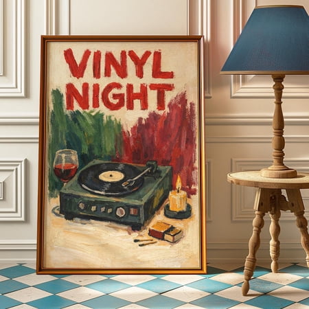 Vinyl Night Poster Retro Record Player Poster Music Lover Wall Art Poster Print Only