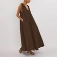 thumbnail image 2 of SMihono Women's Sleeveless Maxi Dress Scoop Neck Ruched Long Dress with Side Pockets Wide Shoulder Elegant Blouse Dresses Brown XL, 2 of 8