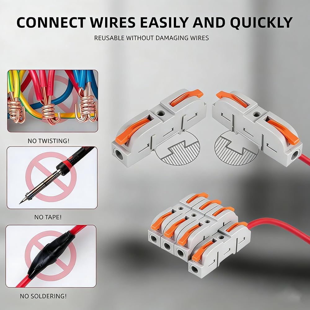 Universal Quick Lever Electrical Wire Connectors (24-12 Awg), 2026 New Lever Wire Connectors Kit with Wire Stripper, Electrical Wire Butt Splice Inline Terminals for Home Electrical DIY
