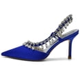 thumbnail image 4 of Women Pointed Toe High Heels Sexy Pumps Rhinestone chain Backless Satin Wedding Shoes, 4 of 6