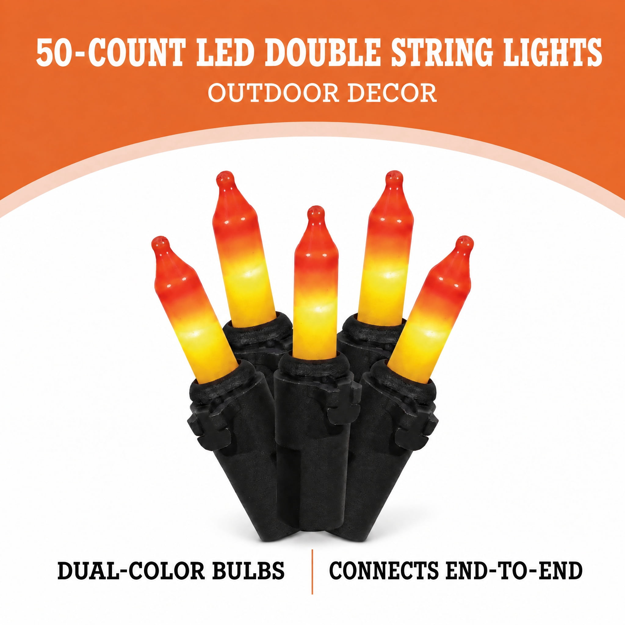 Indoor/Outdoor 50-Count LED Double String Lights, Orange and Yellow, 9.5', Halloween by Way To Celebrate