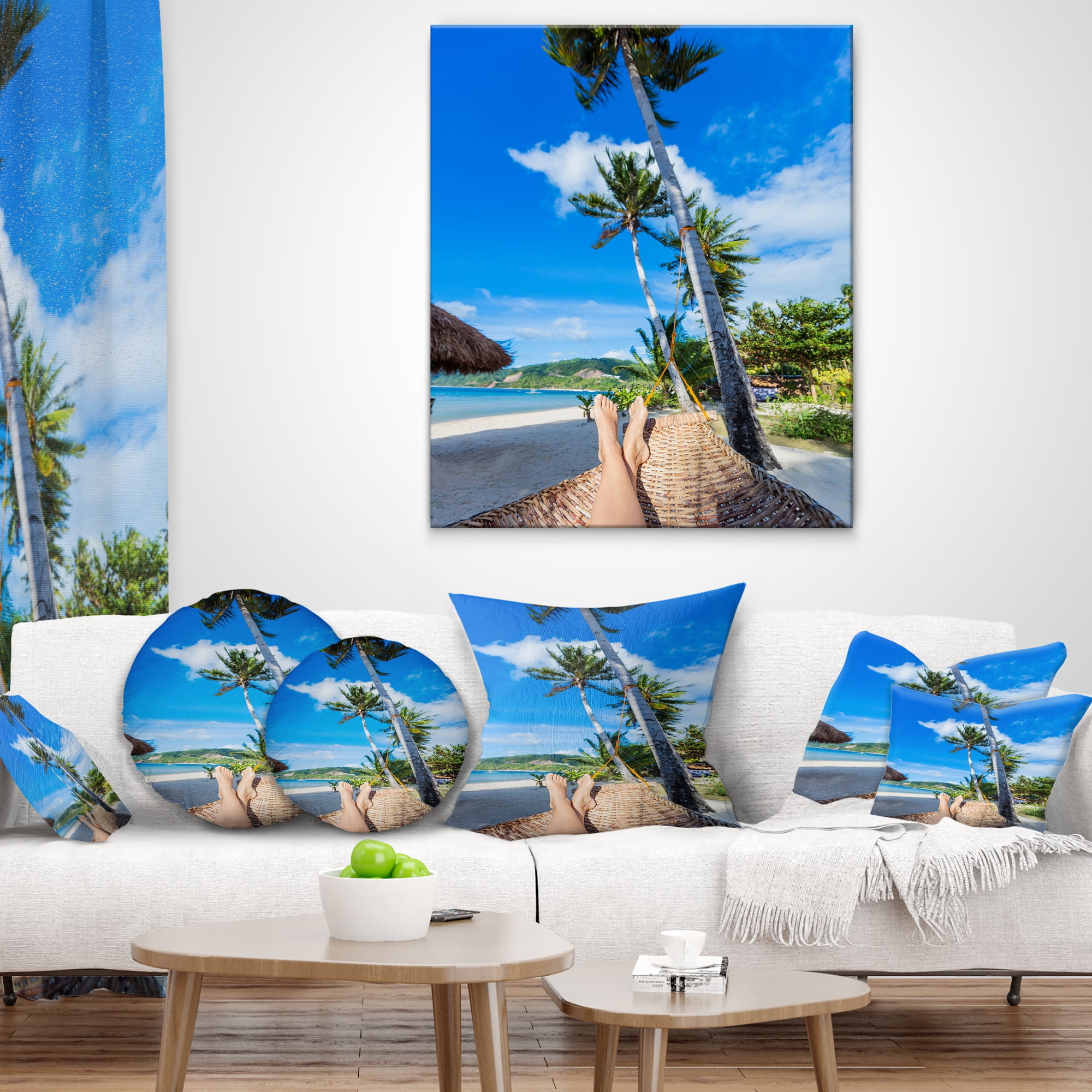 Designart Relaxing in Hammock - Landscape Photography Throw Pillow - 12x20
