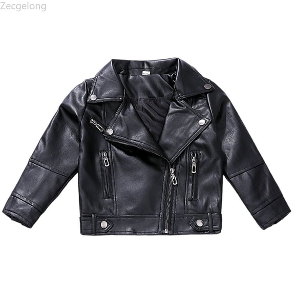 Zecgelong Girls Fashion PU Motorcycle Jacket Children's Outerwear Slim Coat