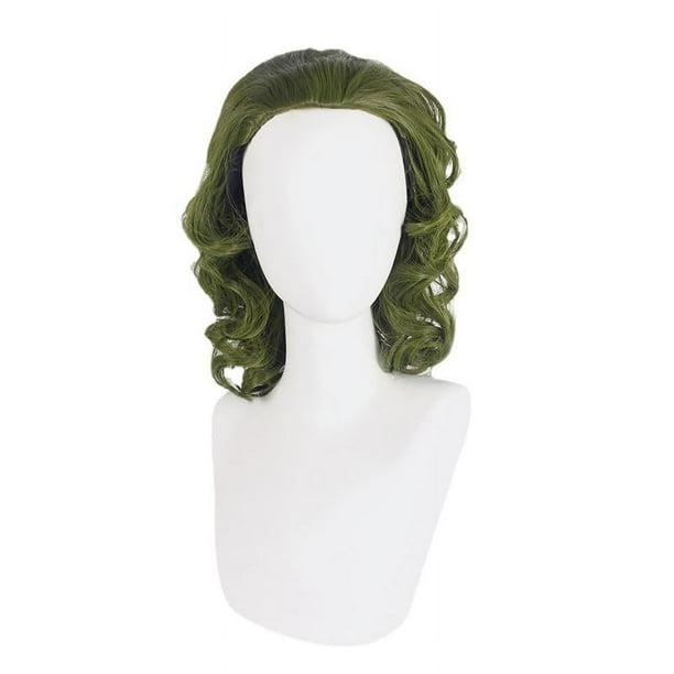 Peluca verde de anime, peluca corta ondulada, peluca verde oscuro de anime para hombres y niños, peluca sintética de Joker con cabeza calva, resistente al calor, sintética