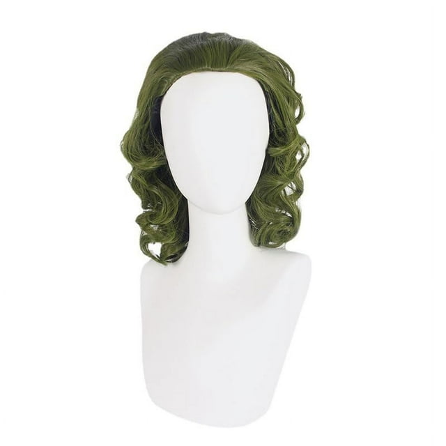 Peluca verde de anime, peluca corta ondulada, peluca verde oscuro de anime para hombres y niños, peluca sintética de Joker con cabeza calva, resistente al calor, sintética