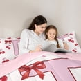 thumbnail image 5 of Feelyou Pink Fashion Letter Bedding Comforter Set for Kids, Cartoon Monogrammed T Twin Comforter Sets, Cute Bowknot Cherry Reversible Bedding Set, Luxury Bedroom Decor, 2pcs, 5 of 8