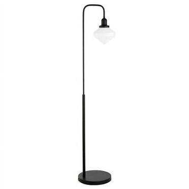 HomeRoots 523462 62 in. Black Arched Floor Lamp with White Frosted Glass Shade