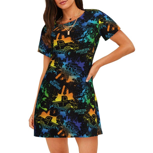 Easygdp Retro Truck Camisón de manga corta para mujer, informal, estampado