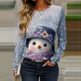 thumbnail image 6 of Women's Long Sleeve Shirts with Cute Print Graphic Tees Design, Blouses Casual Plus Size Basic Tops Pullover, Fashion Christmas Snowman Print Round Neck Top for Winter Wear,Blue,L, 6 of 7