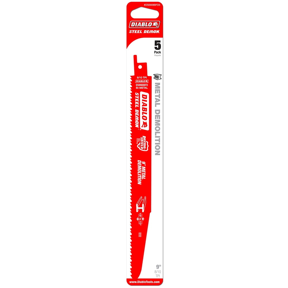 Diablo 9 in. Bi-Metal Dual Tooth Reciprocating Saw Blade 8/10 TPI 5 pk