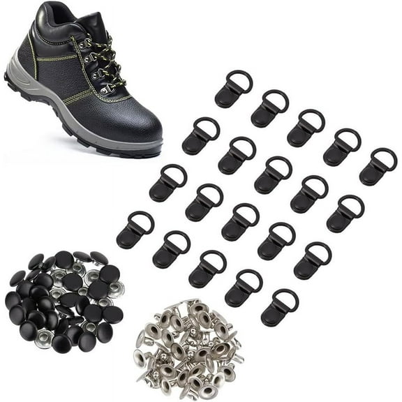40 Sets Shoes Eyelets Hook Black Metal Shoelace Buckle Loop D-ring with Rivets Shoes Lace Safety Buckle