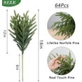 thumbnail image 2 of 64 Pcs Christmas Real Touch Artificial Norfolk Pine Branches - 18 Inch Faux Cedar Pine Stem Fake Greenery Pine Picks for Vase DIY Garland Wreath Home Decoration Indoor Christmas Decor, 2 of 9