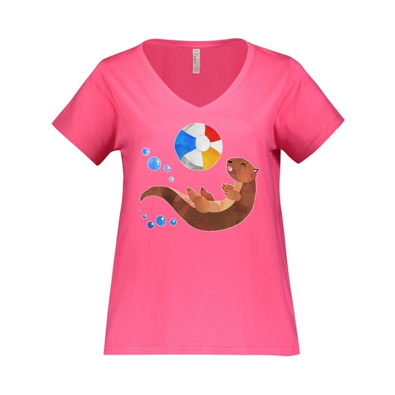 Inktastic Cute Otter and Beachball Women's Plus Size V-Neck T-Shirt
