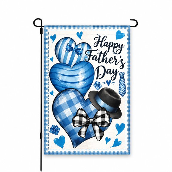 Happy Father's Day Garden Flag, Blue Hearts & Bowties Design, 12 x 18 Inch, Perfect Patio or Yard Decor for Celebrating Dad Outdoors