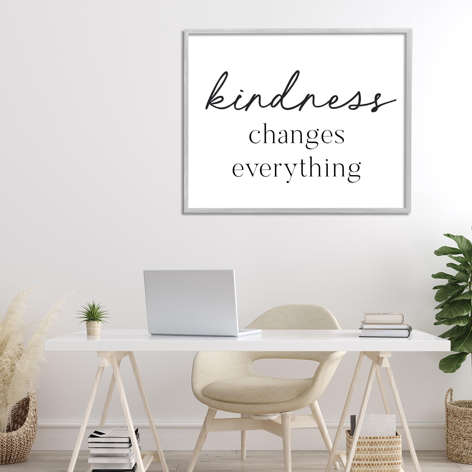 Kindness Changes Everything Gray Framed Giclee Art, design by Lettered and Lined