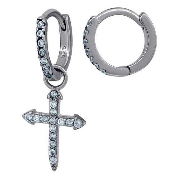 925 Sterling Silver Unisex Cubic Zirconia Cross Religious Dangle Hoop Earrings 25.2x12.2m Hoop Earring for Women
